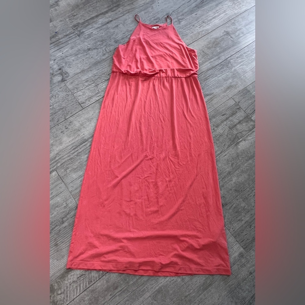 GAP Minimalist Summer High Neck Coral Maxi dress Sz L LIKE NEW